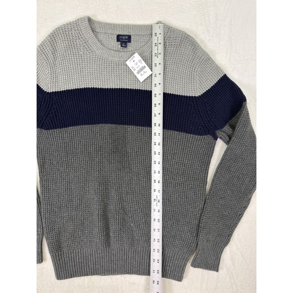 New J Crew Sweater Mens Small Color Block Gray Blue Chunky Knit Winter Preppy - Picture 6 of 10